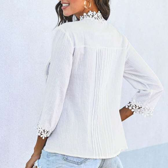 Bohemian Lace Crochet Top Blouse White Beach Pool Women's Size XL Gorgeous NICE - Picture 12 of 12